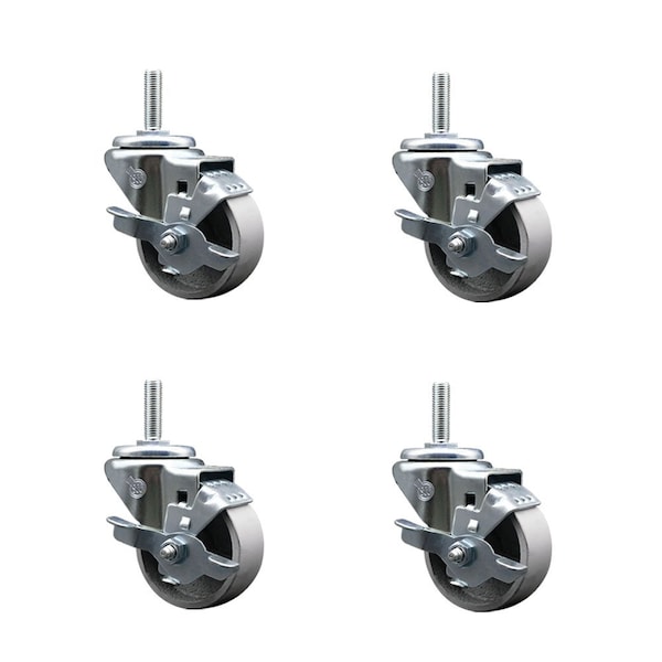 3 Inch Semi Steel Wheel Swivel 58 Inch Threaded Stem Caster Set with Brake SCC